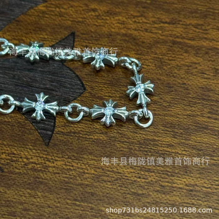 Wholesale Bracelet with cross flower gourd buckle, retro couple thick bracelet, color preserving copper material