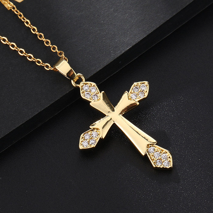 Wholesale Copper Inlaid Zircon Cross Pendant Necklace JDC-NE-ShangY035