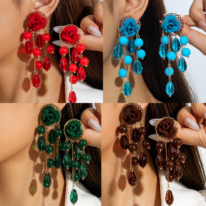 Wholesale Elegant Handmade Beaded Flower Tassel Earrings Fashion Accessory MOQ≥2