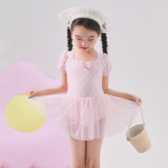 Wholesale Children's Swimsuit Girls' Children's Polyester Striped Princess Skirt Style Hot Spring Swimsuit for Little Girls
