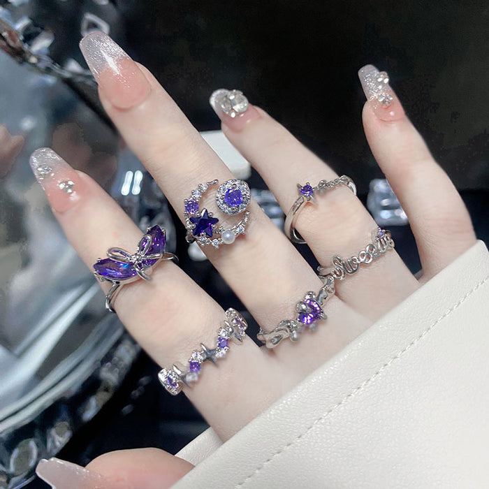 Wholesale Diamond studded pearl zircon open ring with geometric design of letters