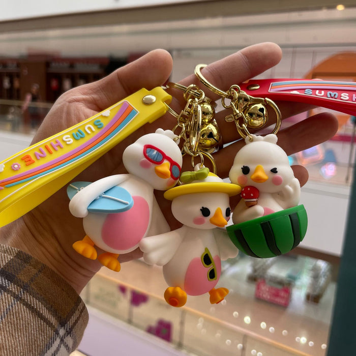 Wholesale Soft rubber cute car keychain duck figurine backpack pendant cartoon hanging decoration keychain