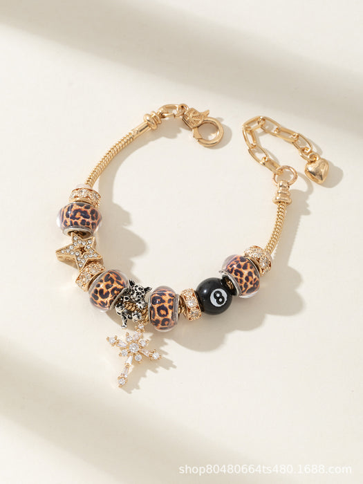 Wholesale DIY Beaded Charms Bracelets Cross Leopard print Beads Black