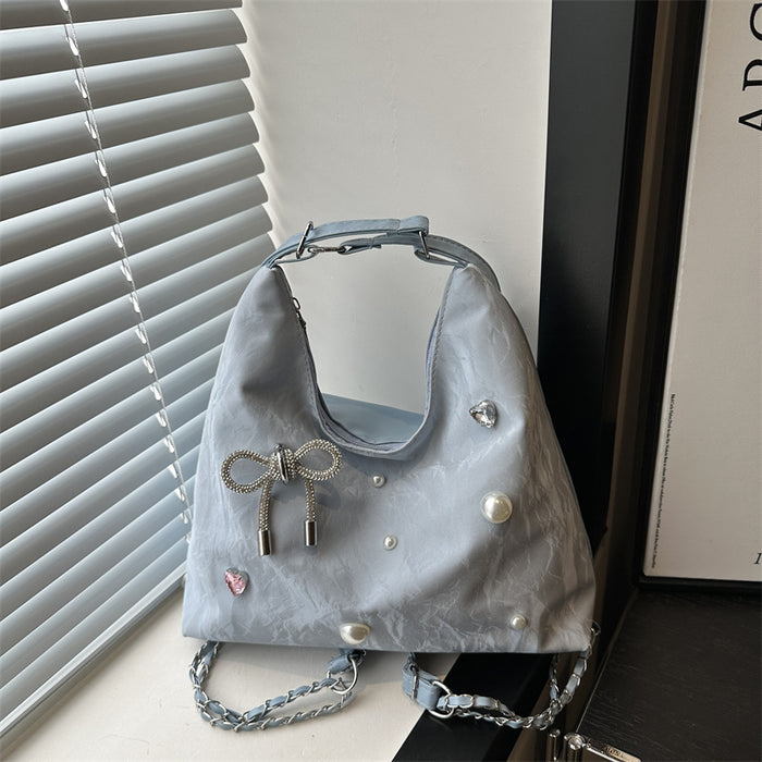 Wholesale Silver bag, new fashionable single shoulder large capacity commuting bag, crossbody bucket bag
