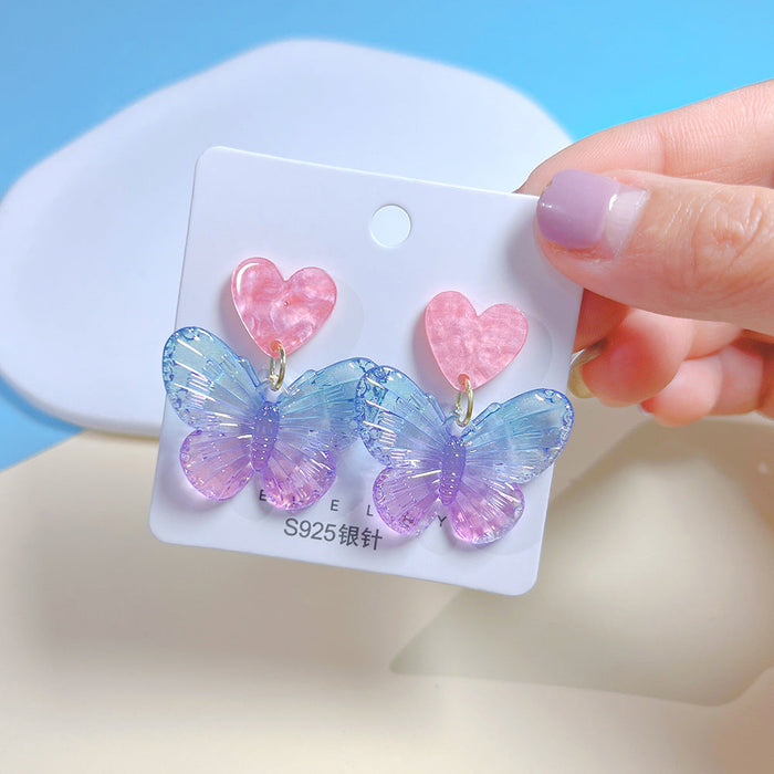 Wholesale Acrylic Colorful Butterfly   Silver Pin Earrings JDC-ES-PinHeng002