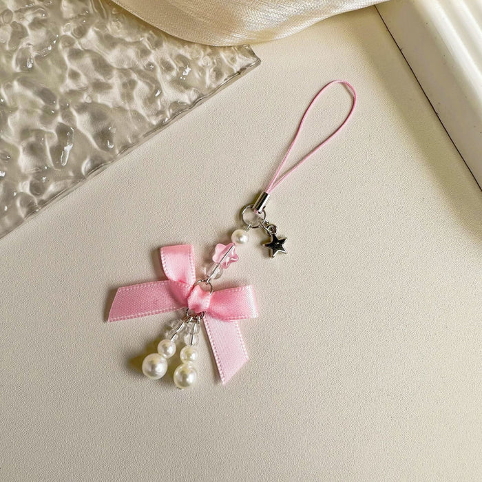 Wholesale Jewelry Sweet Girl's Heart Pearl Bow Pendant Mobile Phone Hanging Rope Chain