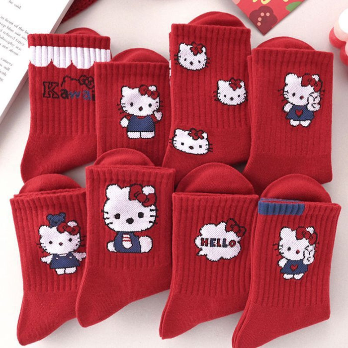 Wholesale Women' s Mid-Calf Bright Red Cartoon Cute Socks