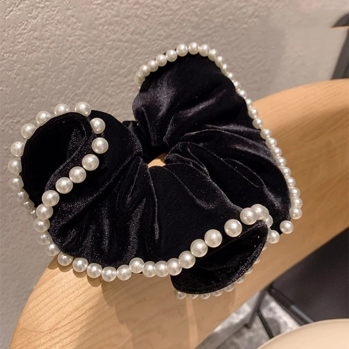 Wholesale Velvet Pearl Large Intestine Hair Ring Women's High-grade Feeling Ball Head Tie Pone Tail Hair Rope Hair Accessories Disc Hair Elegant Headwear