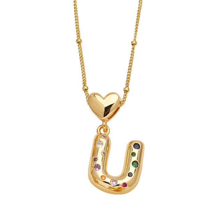 Wholesale  Love  English Letter Necklace Women's Color Zircon Gold Plated Clavicle Chain