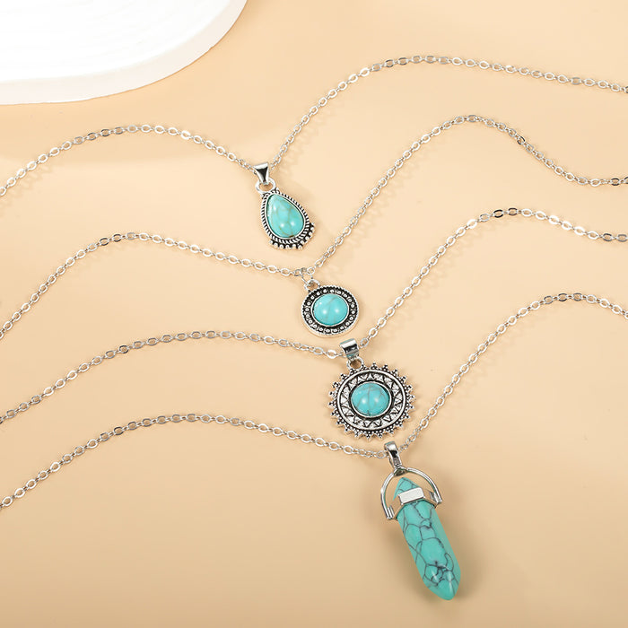 Wholesale vintage bohemian style turquoise 4-layer necklace