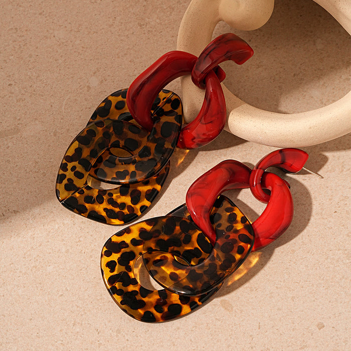 Wholesale Acrylic Leopard Print Geometric Silver Elegant High-end Earrings for Women