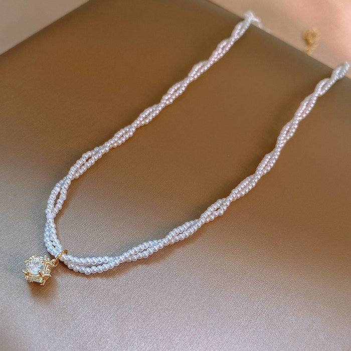 Wholesale Zircon Flower Pearl Necklace JDC-NE-FengMei004