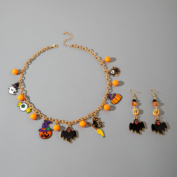 Wholesale Pumpkin Ghost Skull Pendant Necklace Earrings Set Jewelry Accessory MOQ≥2