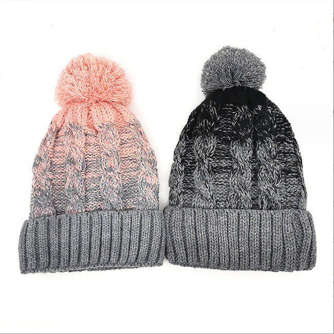 Wholesale fur ball fleece-lined warm knitted winter hat