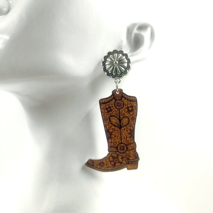 Wholesale Western Cowboy Style Wooden Printed Earrings JDC-ES-Yinxue003