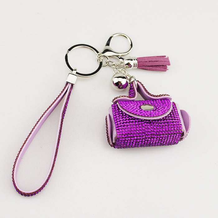 Wholesale White Rhinestone Pouch Keychain Bag Charm For Coins Earphones Pills Trendy Gift