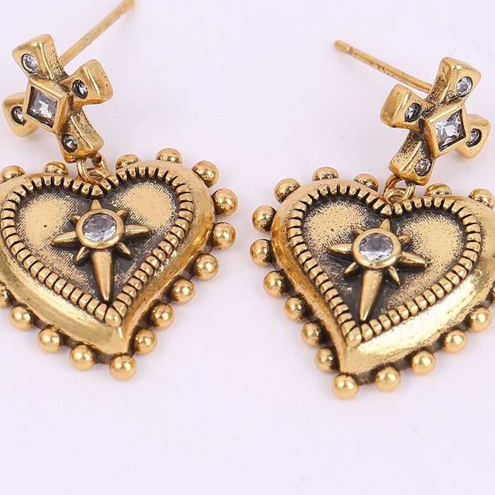 Wholesale Retro distressed heart earrings niche retro earrings