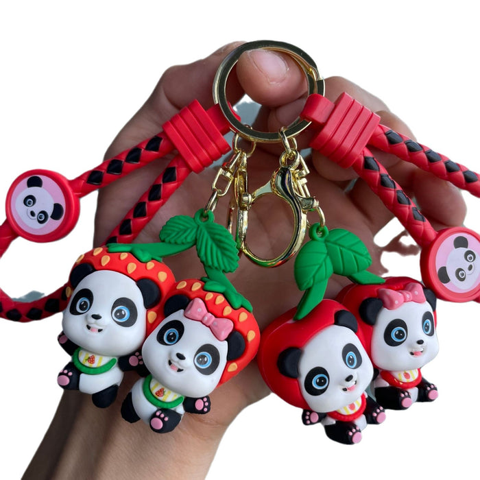 Wholesale Cute couple panda keychain cartoon figurine student backpack pendant small gift car keychain pendant