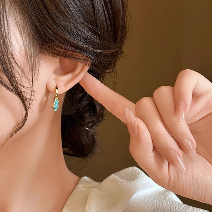 Wholesale Genuine gold electroplated artificial stone blue inlaid diamond tassel earrings with personalized earrings, simple, fashionable and versatile commuting earrings