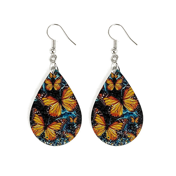 Wholesale Summer Waves Wooden Earrings Imitation Marble Printing Bohemian Lightweight Earrings