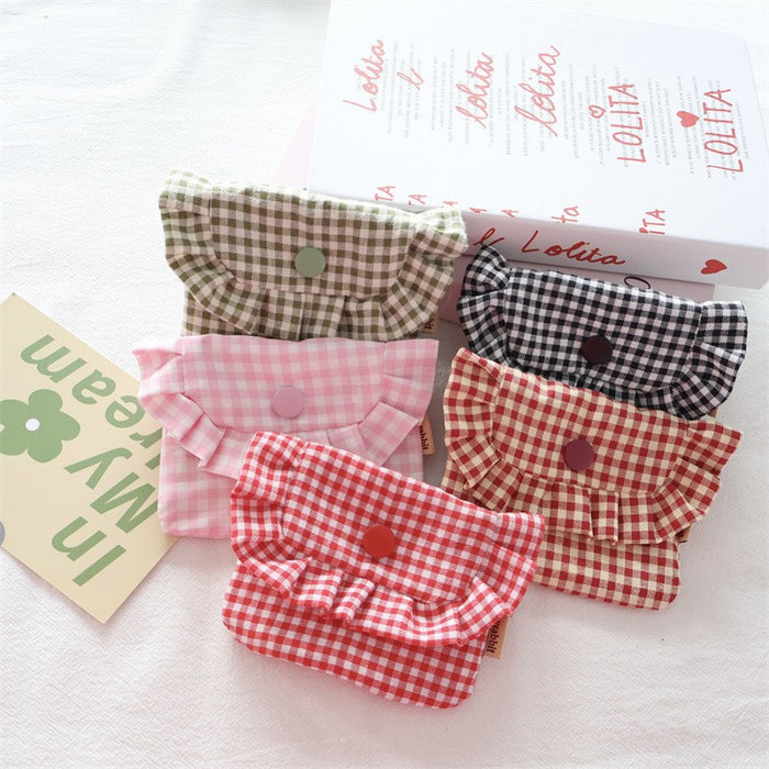 Wholesale Gingham Plaid Flap Pouch Card Holder Wallet For Women Portable Purse For Everyday Use Home Storage