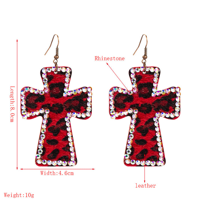 Wholesale Cross Shape Double Sided Printed Leopard Earrings JDC-ES-Hem004