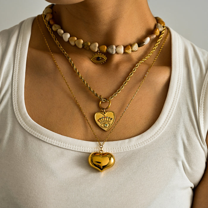 Wholesale New Personalized Design Love Stainless Steel Necklace Devil's Eye Natural Stone Lock Chain Wholesale