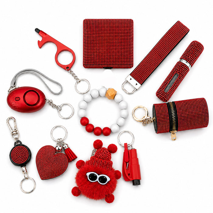 Wholesale Rhinestone Keychain Set 11 Piece Stainless Steel Fashion Accessory Everyday Carry Key Rings For Gifts Boutique Resale