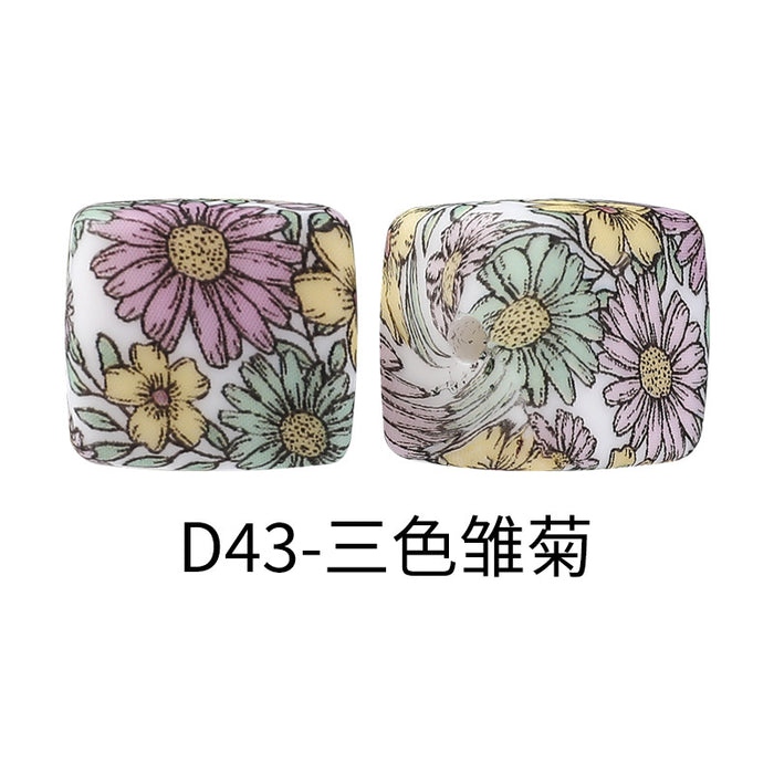 Wholesale Random 100pcs Watermark cube silicone beads jewelry beaded bracelet accessories square printed silicone beads