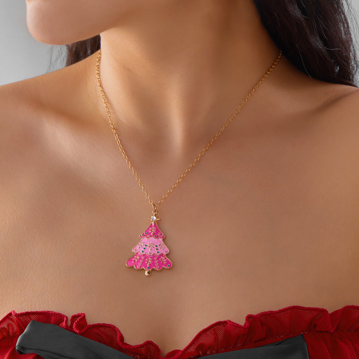 Wholesale Christmas Tree Rhinestone Drop Earring and Necklace Set Stylish