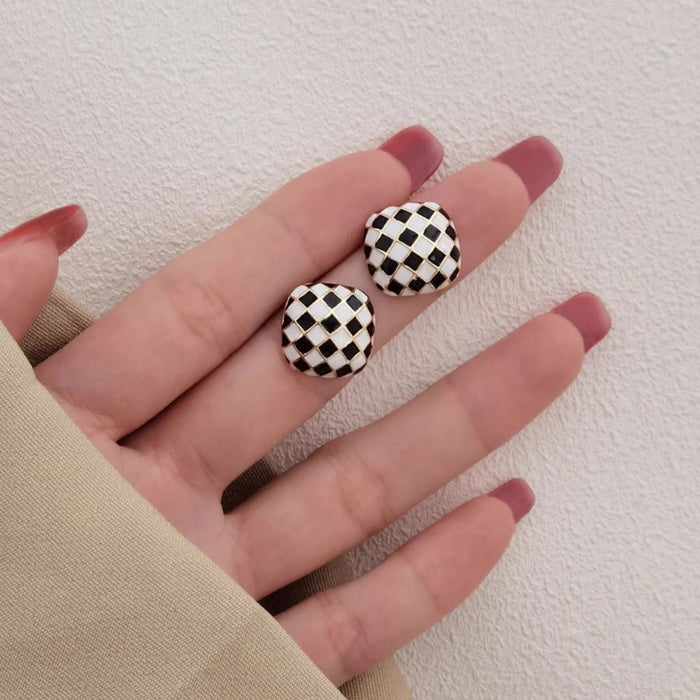 Wholesale Square Checkerboard Alloy Earrings JDC-ES-Chengx006