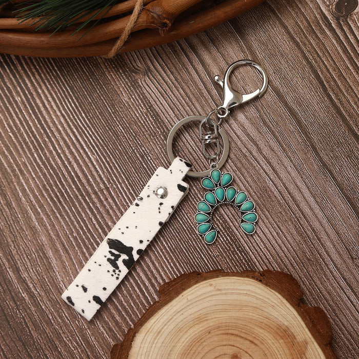 Wholesale Western Cowboy Style Genuine Leather Horsehair Gold Print Keychain MOQ≥2