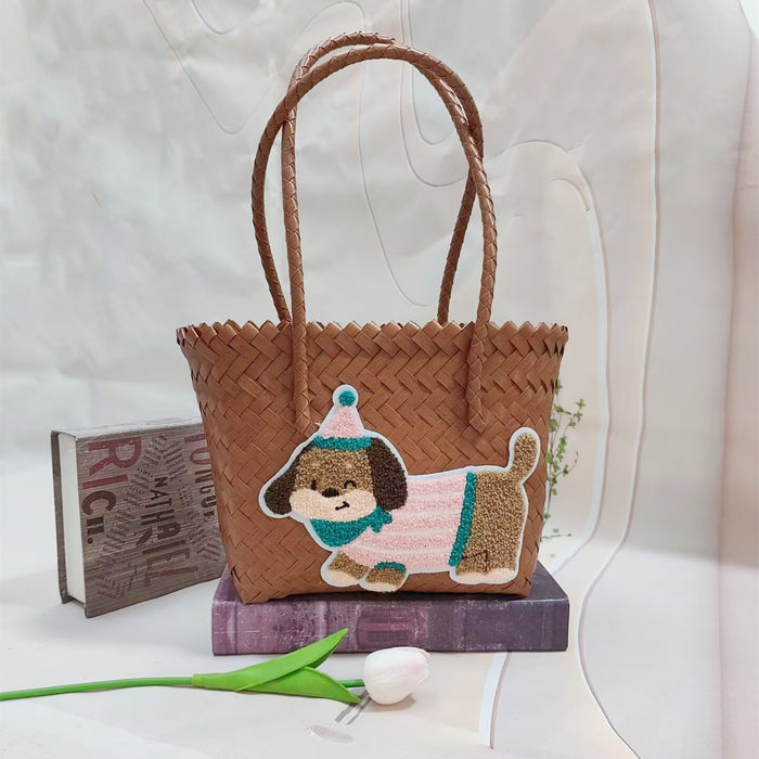 Wholesale Woven Basket Bag Shoulder Hand Bag Cute Rattan Cloth Cartoon Woven Bag