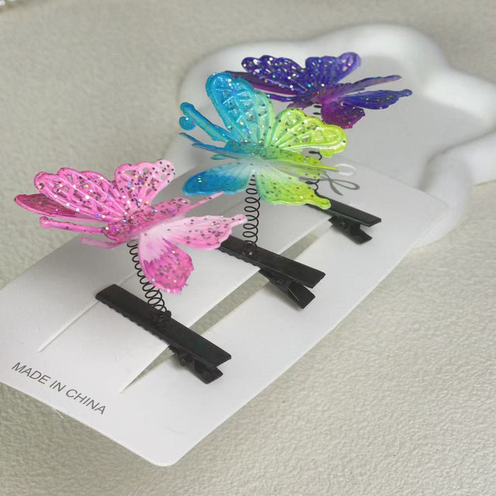 Wholesale Simulated yarn butterfly straight spring hair clip hair accessory spring butterfly clip headband accessory