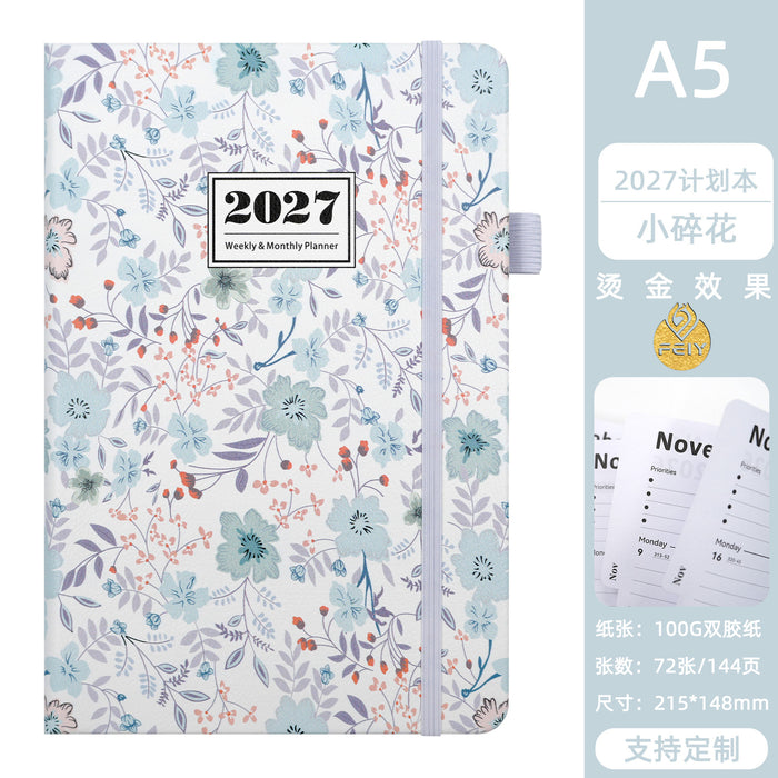Wholesale Chic Blue Floral Imitation Leather A5 Notebook Trendy Planner