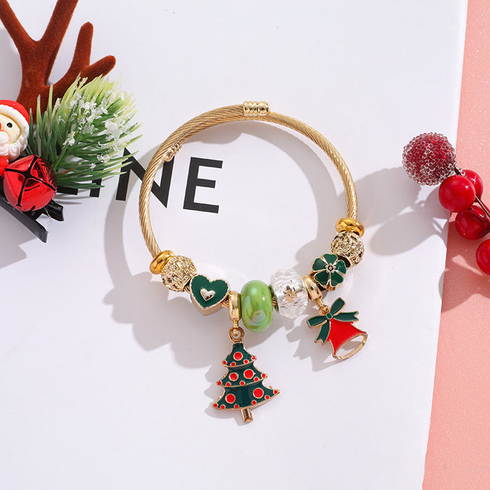 Wholesale Stainless Steel Elk Snowflake Bell Pendant Beaded Bracelet Christmas MOQ≥2