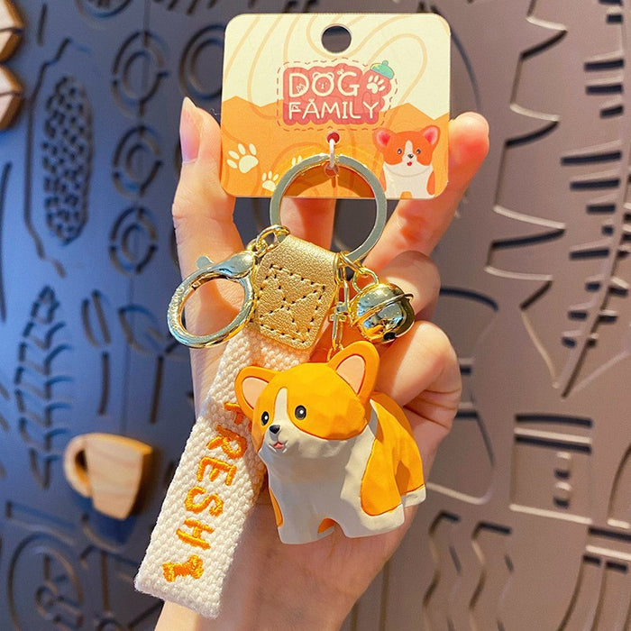 Wholesale Resin Wood Carving Cute Shiba Inu Doll Keychain JDC-KC-YY145