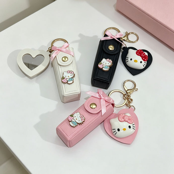 Wholesale Cartoon Lipstick Holder Keychain Bag Charm Cosmetic Mirror Decorative Accessory