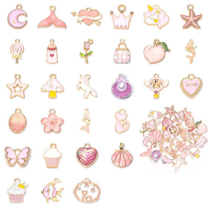 Wholesale Chic Pink Alloy Oil Drip DIY Jewelry Charms Crown Theme for Bracelet Necklace Bag Decoration