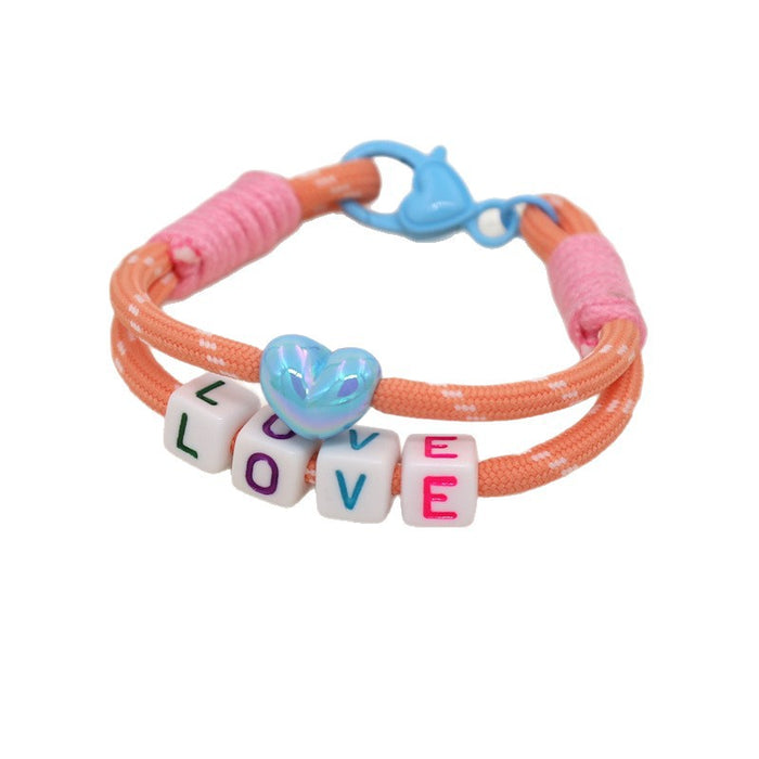 Wholesale Handmade woven colorful rope knotted bracelet bead peach heart letters DIY