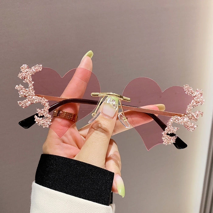 Wholesale Love Rhinestone Cut Edge Frameless PC Sunglasses JDC-SG-MNY003