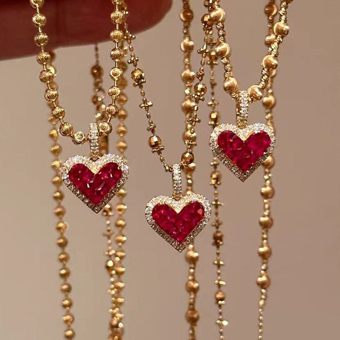 Wholesale Diamond Red heart necklace choker necklace
