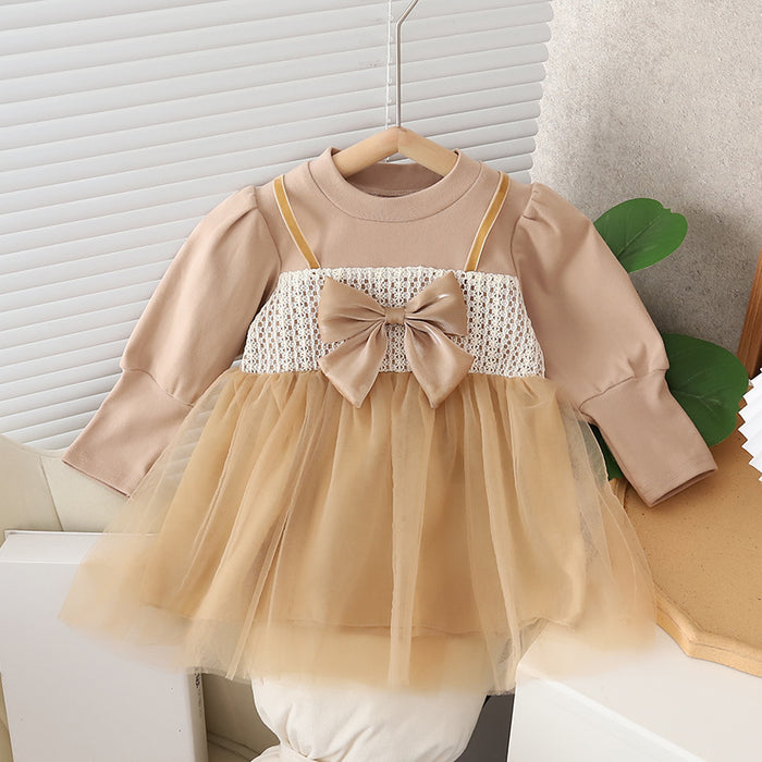 Wholesale Puff Sleeve Bowknot Mesh Children's Skirt JDC-CTS-MianY018