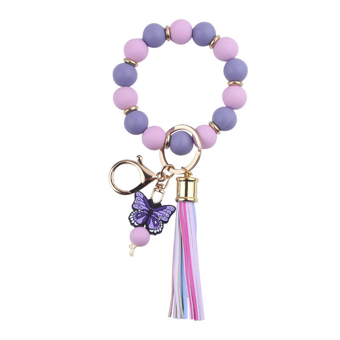 Wholesale Beaded Cartoon Butterfly Wrist Keychain