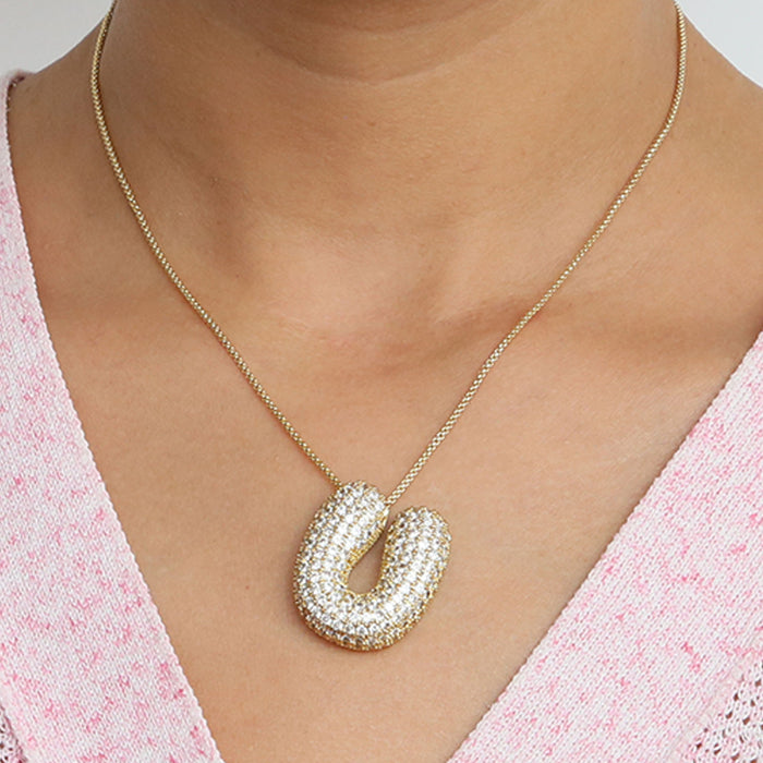 Wholesale Brass Zircon Balloon 26 English Letters Necklace JDC-NE-BaiYi001