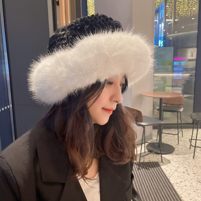 Wholesale Women's Winter Trendy Fleece-lined Warm Fisherman's Hat Raccoon Fur Ear Protection Small Pumpkin-shaped Hat Autumn/winter