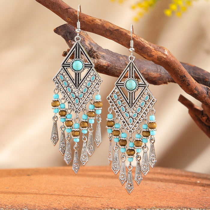 Wholesale 2pcs Bohemian Vintage Flower Tassel Elegant Earrings