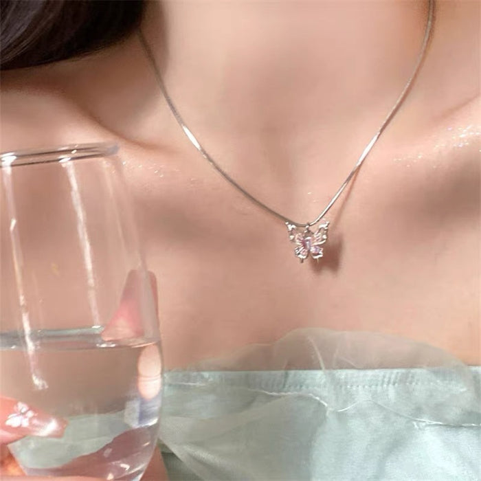 Wholesale Laser iridescent butterfly zircon necklace, light luxury, niche fashion, new accessories