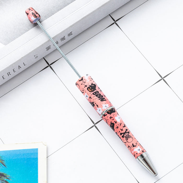 Wholesale Creative DIY plastic bead pen cartoon Christmas  bead ballpoint pen spot wholesale printed bead pen