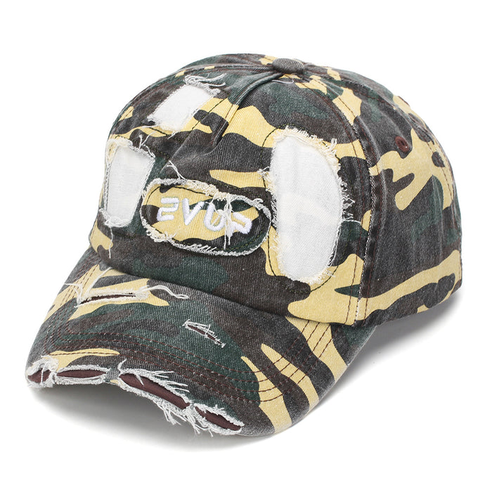 Wholesale Stylish Camouflage Torn Baseball Cap Sun Protection Embroidered Curved Brim Casual Hat for Men Women